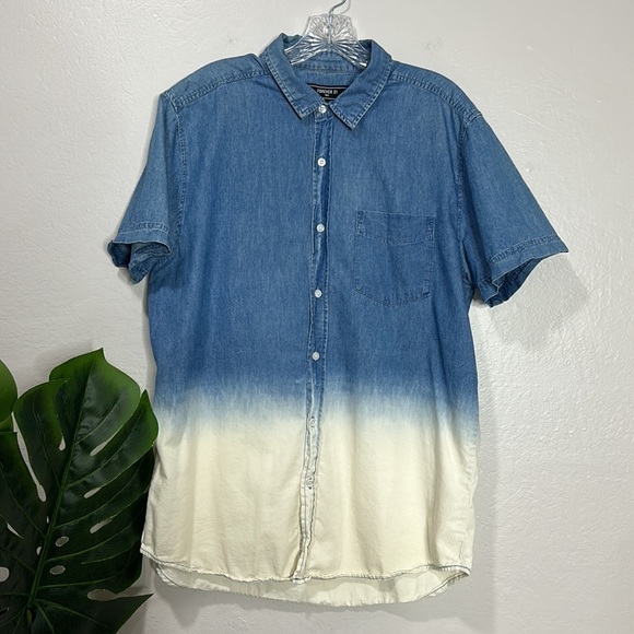 Forever 21 • mens ombre dip dye denim casual button down short sleeve shirt - Picture 1 of 5